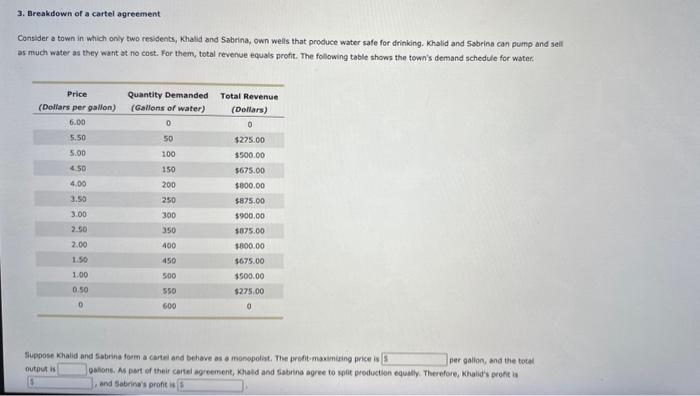 Solved 3 Breakdown Of A Cartel Agreement Consider A Town In Chegg