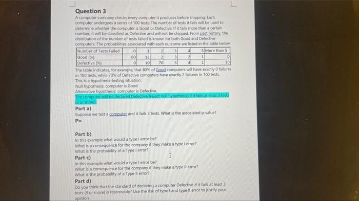 Solved Question A Computer Compuny Checks Every Conputer Chegg