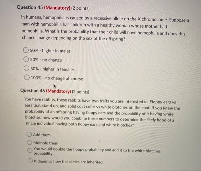 Solved Question Mandatory Points In Humans Chegg