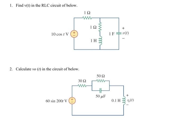 Solved Find V T In The Rlc Circuit Of Below Chegg