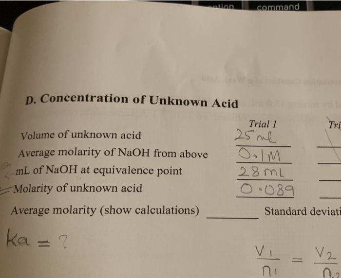 Solved Command P Concentration Of Unknown Acid Trial 1 Tri Chegg