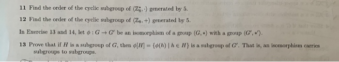 Solved Find The Order Of The Cyclic Subgroup Of Z Chegg