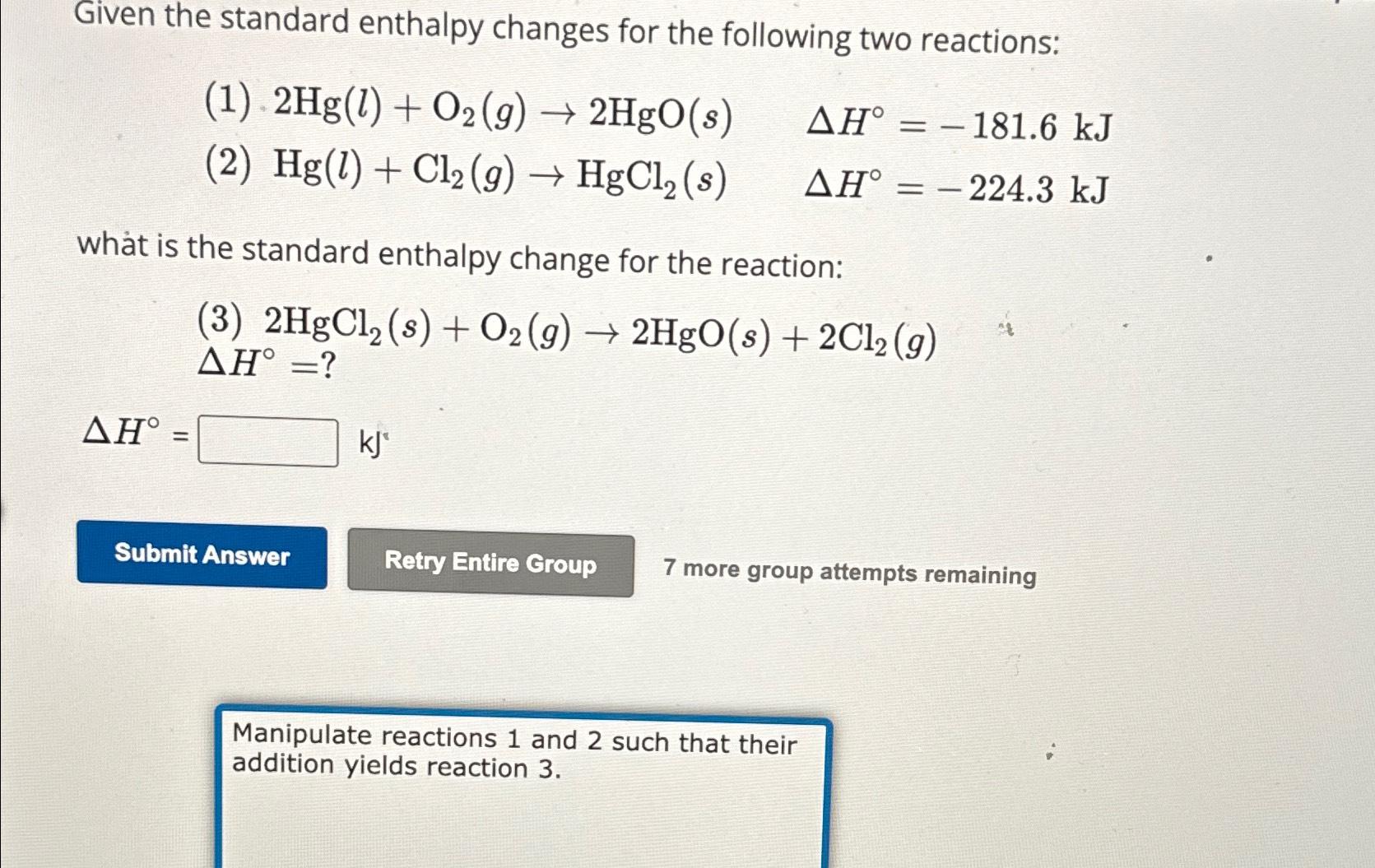 Solved Given The Standard Enthalpy Changes For The Following Chegg