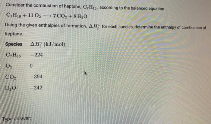 Solved Consider The Combustion Of Heptane C H According Chegg