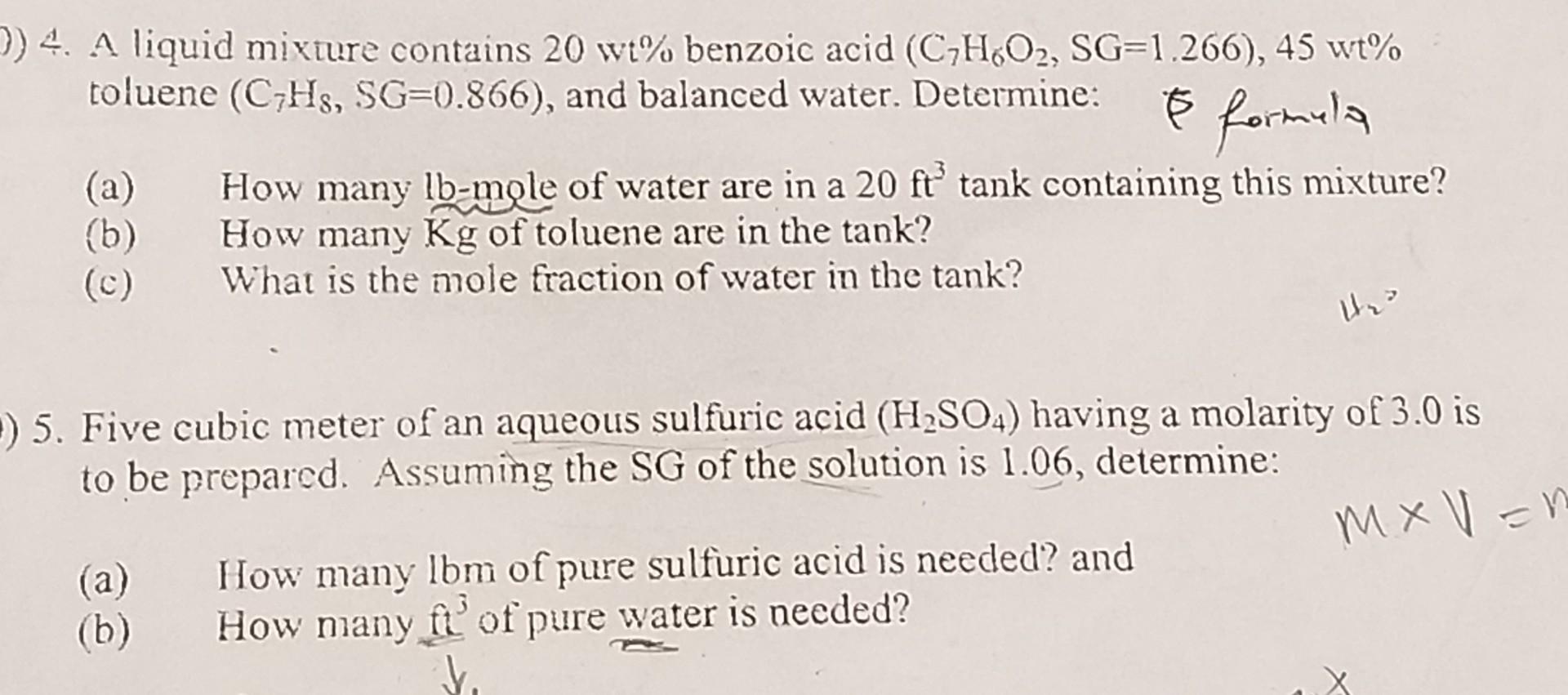 Solved 4 A Liquid Mixture Contains 20 Wt Benzoic Acid Chegg