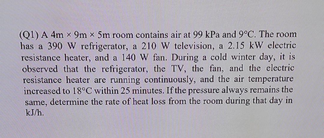 Solved Q1 A 4m X 9m X 5m Room Contains Air At 99 KPa And Chegg