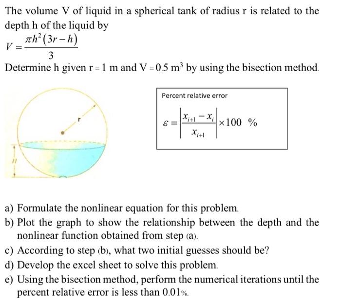 Solved The Volume V Of Liquid In A Spherical Tank Of Radius Chegg