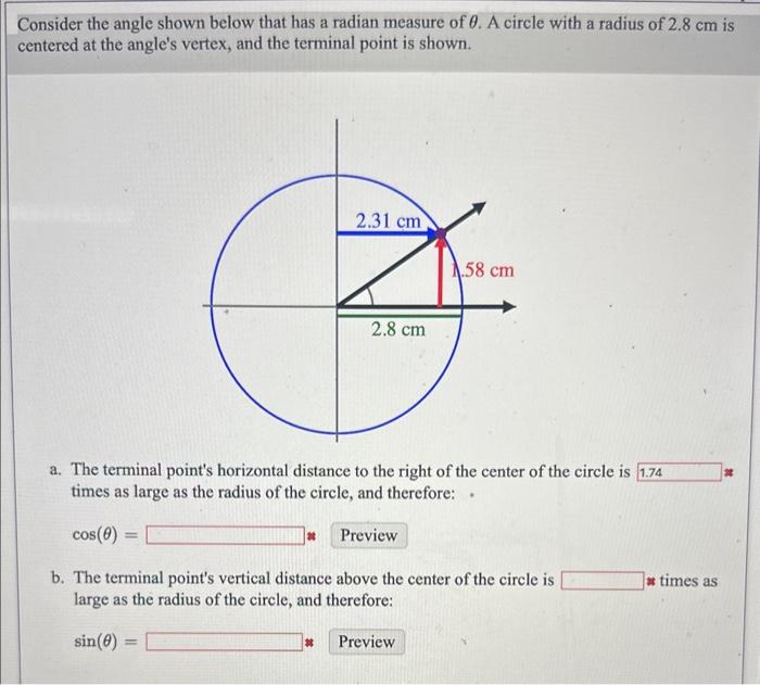 Solved Consider The Angle Shown Below That Has A Radian Chegg