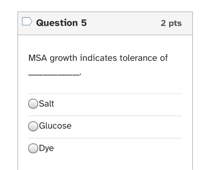 Solved Question Pts Msa Growth Indicates Tolerance Of Chegg