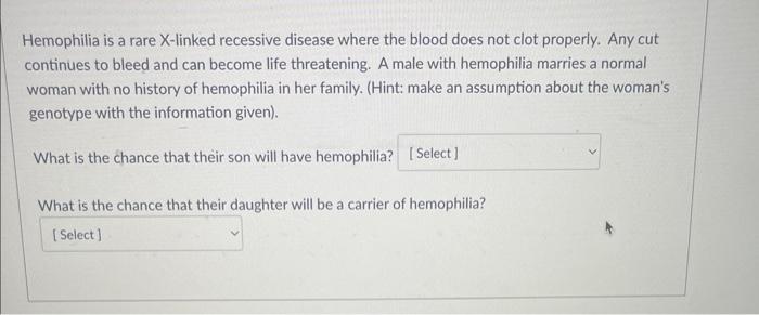 Solved Hemophilia Is A Rare X Linked Recessive Disease Where Chegg