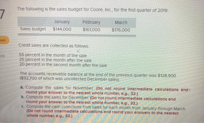 Solved The Following Is The Sales Budget For Coore Inc Chegg