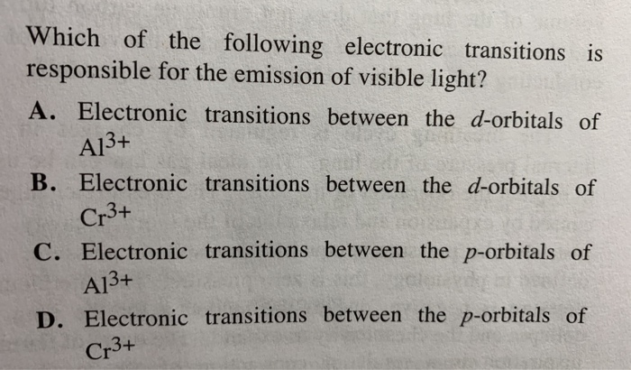 Solved Which Of The Following Electronic Transitions Is Chegg