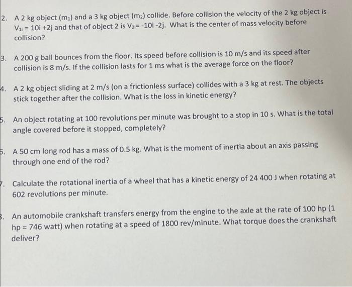 Solved 2 A 2 Kg Object M And A 3 Kg Object M2 Collide Chegg