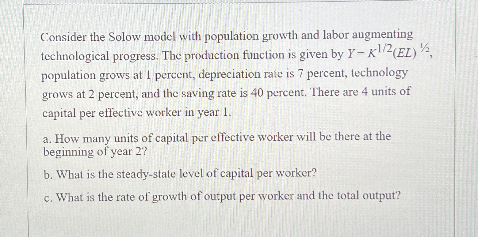 Solved Consider The Solow Model With Population Growth And Chegg