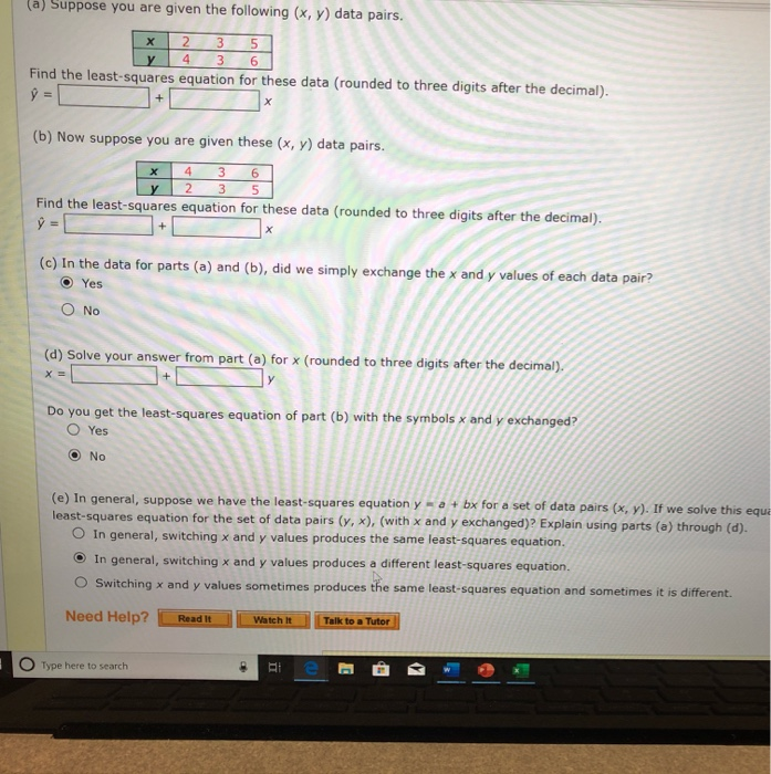 Solved A Suppose You Are Given The Following X Y Data Chegg