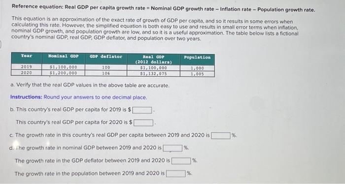 Solved Reference Equation Real GDP Per Capita Growth Rate Chegg