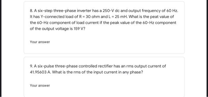 Solved A Six Step Three Phase Inverter Has A V Dc And Chegg