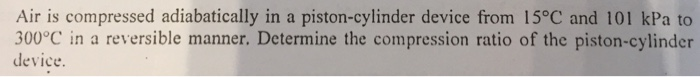 Solved Air Is Compressed Adiabatically In A Piston Cylinder Chegg