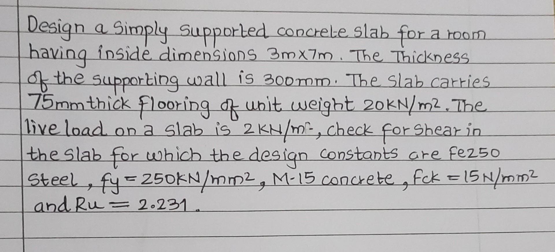 Solved Design A Simply Supported Concrete Slab For A Room Chegg