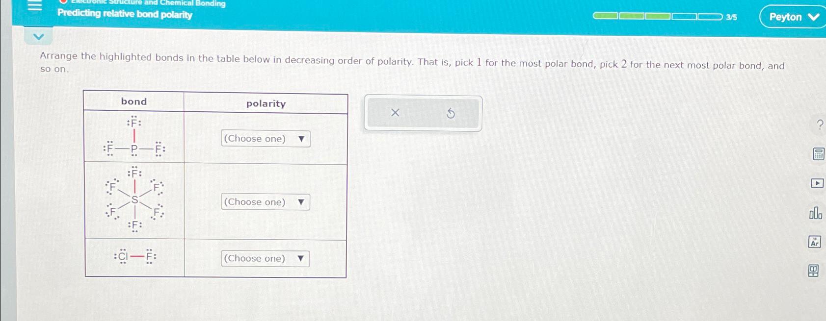 Solved Predicting Relative Bond PolarityArrange The Chegg