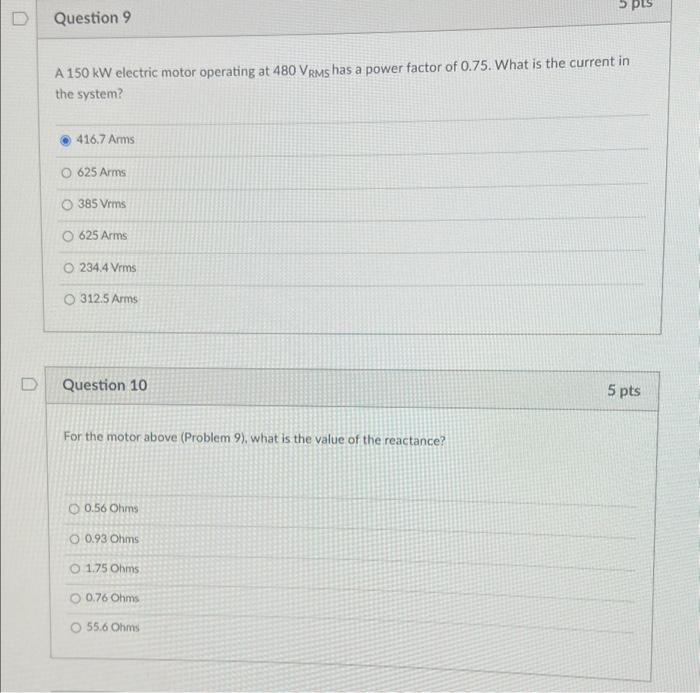 Solved A 150 KW Electric Motor Operating At 480 VRMS Has A Chegg
