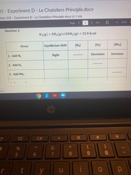 Solved 1 Experiment D Le Chateliers Principle Docx Them Chegg