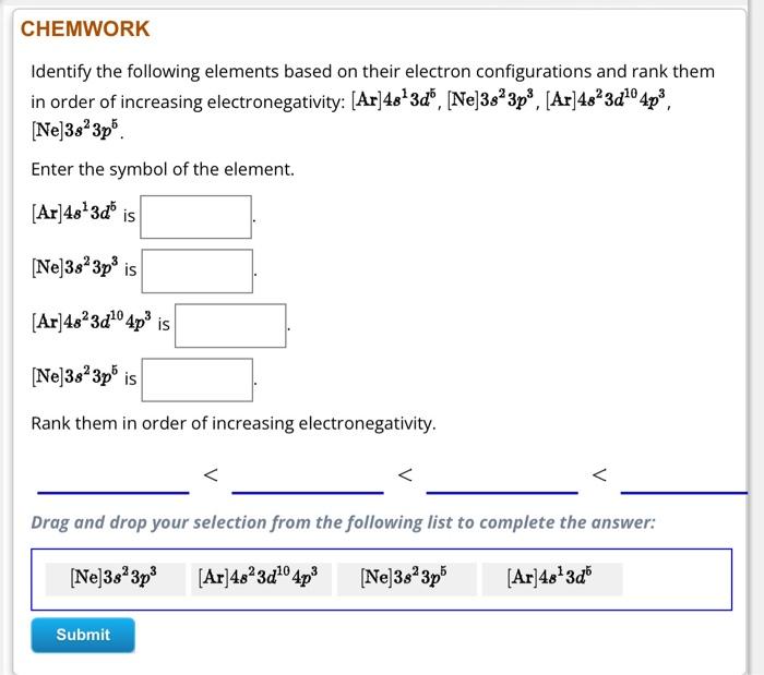 Solved Chemwork Identify The Following Elements Based On Chegg