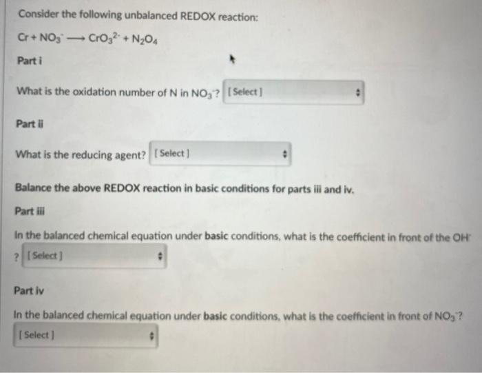 Solved Consider The Following Unbalanced Redox Reaction Chegg