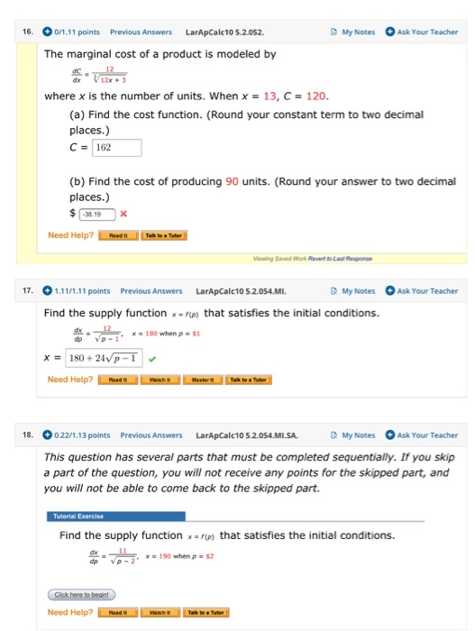 Solved 16 0 1 11 Points Previous Answers LarApCalc 10 Chegg