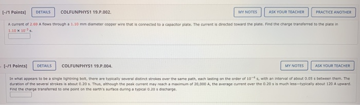 Solved Points Details Colfunphys P My Notes Chegg