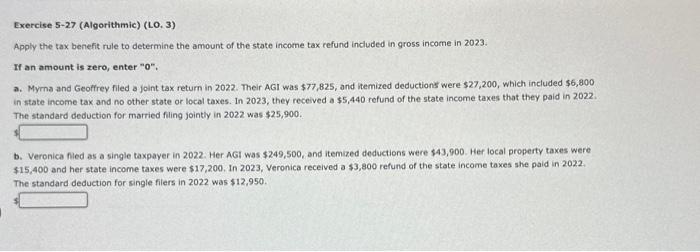 Solved Exercise 5 27 Algorithmic LO 3 Apply The Tax Chegg