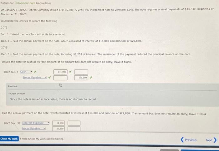 Solved Entries For Installment Note Transactions On January Chegg