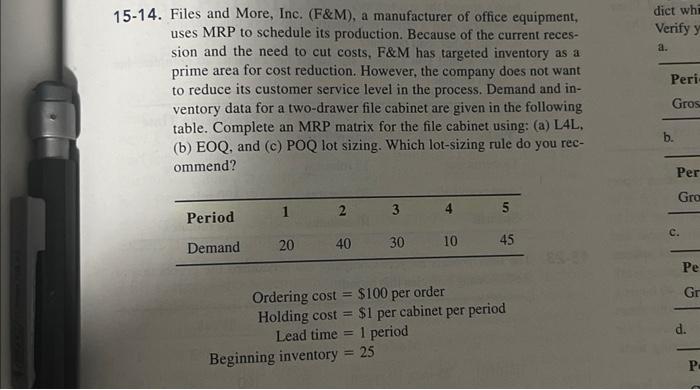 Solved 14 Files And More Inc F M A Manufacturer Of Chegg