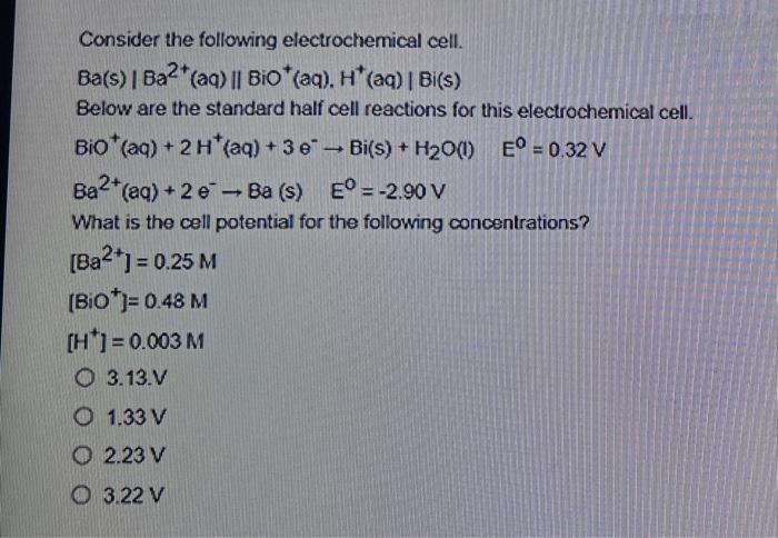 Solved Consider The Following Electrochemical Cell Chegg