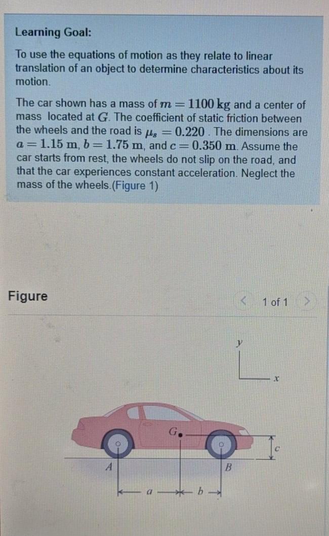 Solved The Car Shown Has A Mass Of M Kg And A Center Chegg