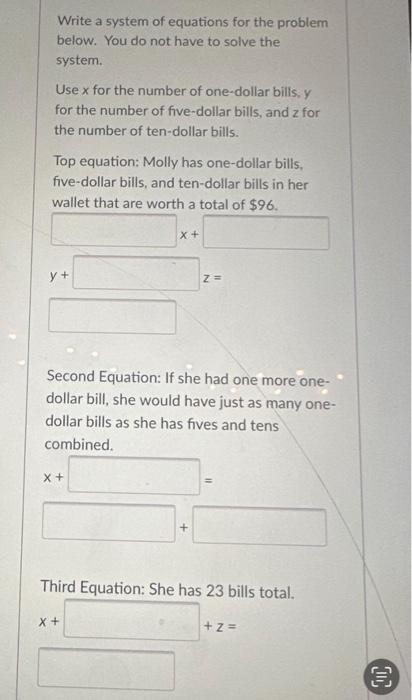 Solved Write A System Of Equations For The Problem Below Chegg