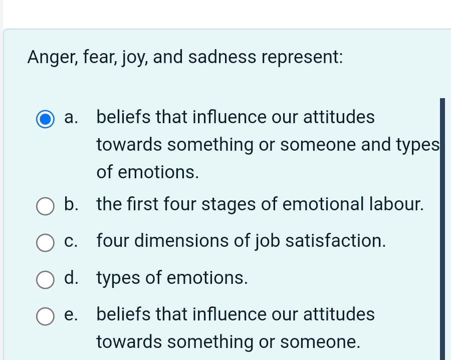 Solved Anger Fear Joy And Sadness Represent A Beliefs Chegg