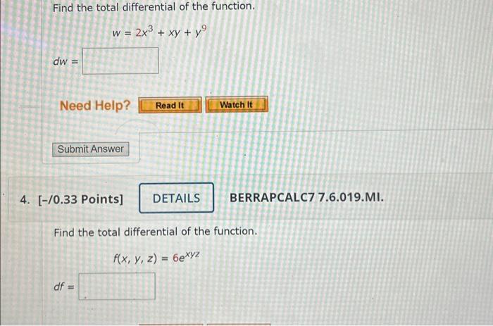 Solved Find The Total Differential Of The Function Chegg