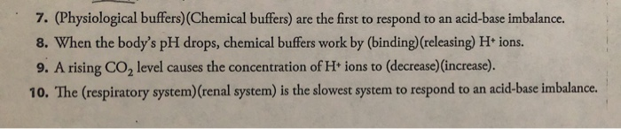 Solved Physiological Buffers Chemical Buffers Are The Chegg