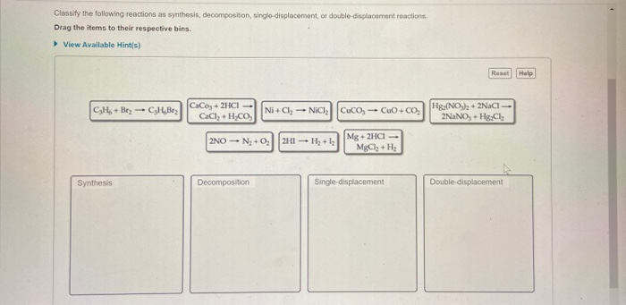 Solved Classify The Following Reactions As Synthesis Chegg