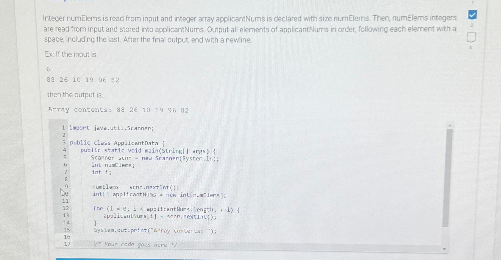 Solved Integer Numelems Is Read From Input And Integer Array Chegg