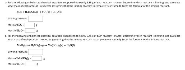 Solved A For The Following Unbalanced Chemical Equation Chegg