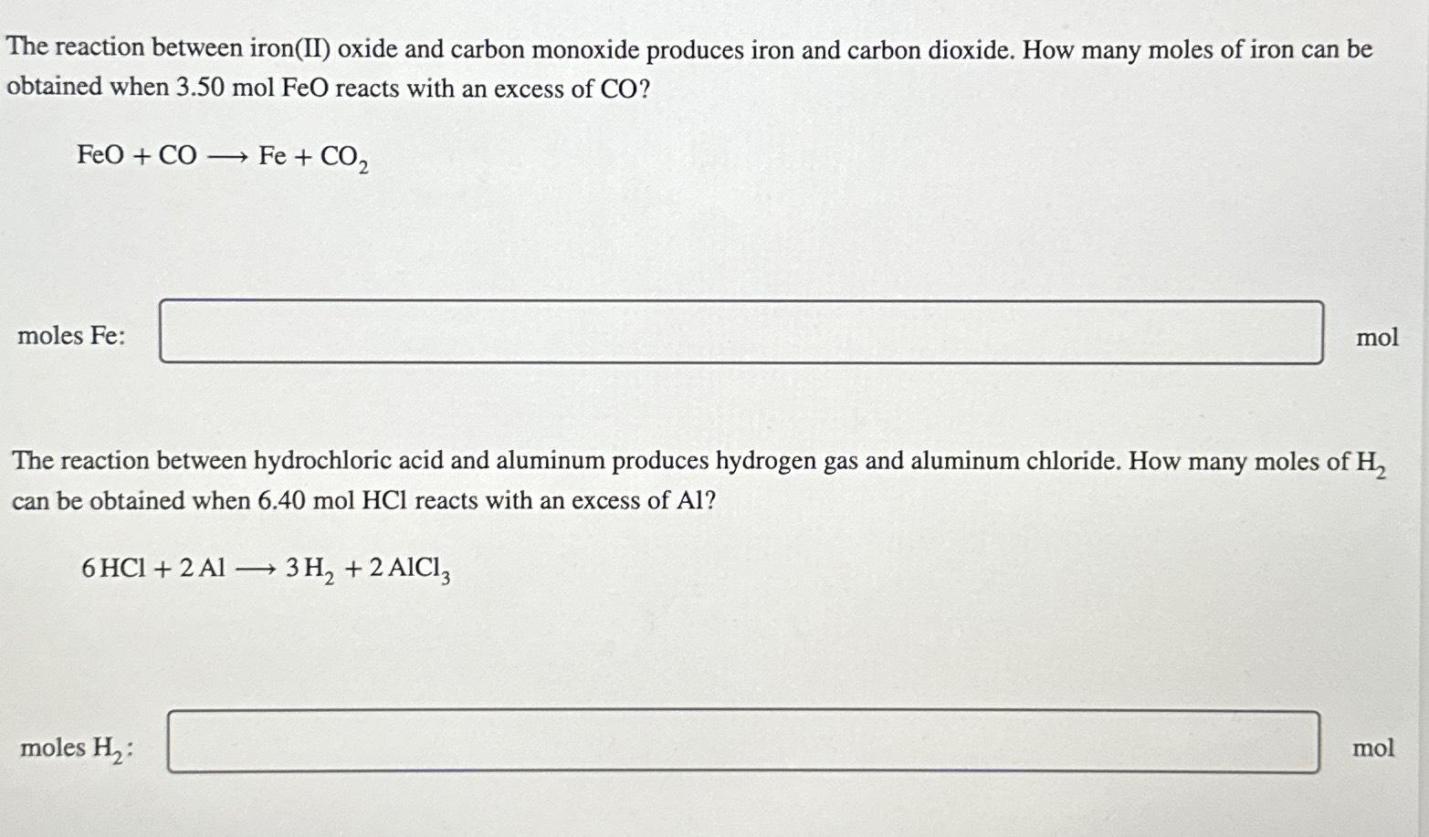 Solved The Reaction Between Iron Ii Oxide And Carbon Chegg