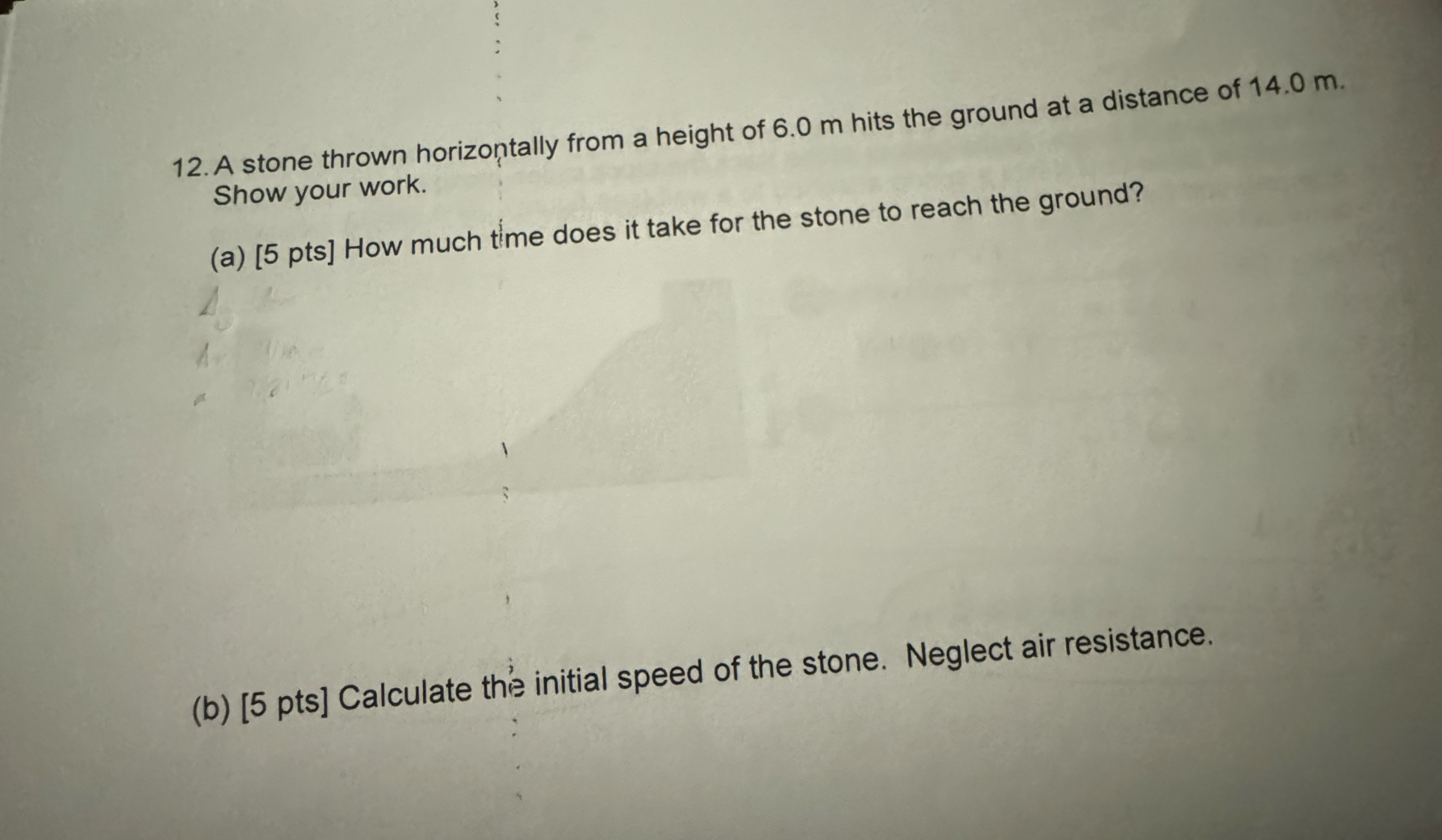 Solved A Stone Thrown Horizontally From A Height Of 6 0m Chegg