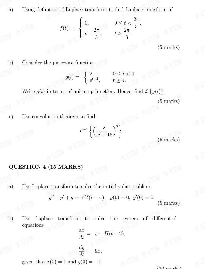 Solved A Using Definition Of Laplace Transform