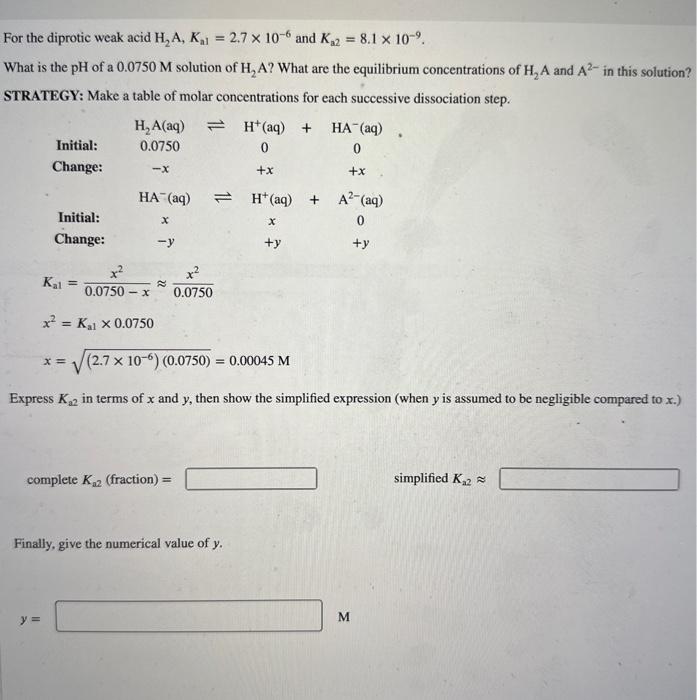 Solved For The Diprotic Weak Acid H A Ka And Chegg