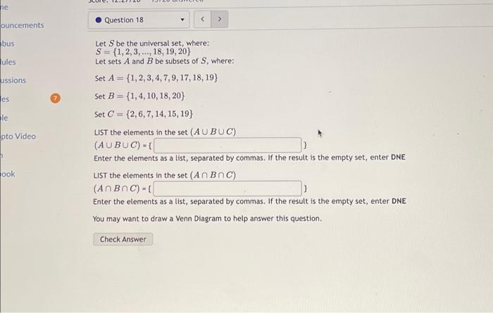 Solved Let S Be The Universal Set Where Chegg