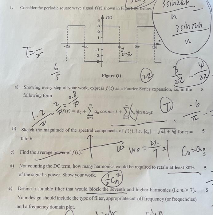 Solved 1 Consider The Periodic Square Wave Signal F T Chegg