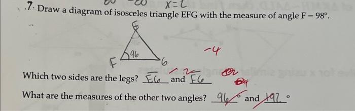 Solved Draw A Diagram Of Isosceles Triangle Efg With The Chegg