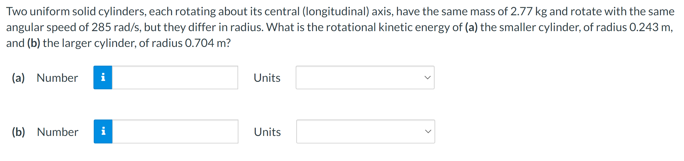 Solved Two Uniform Solid Cylinders Each Rotating About Its Chegg